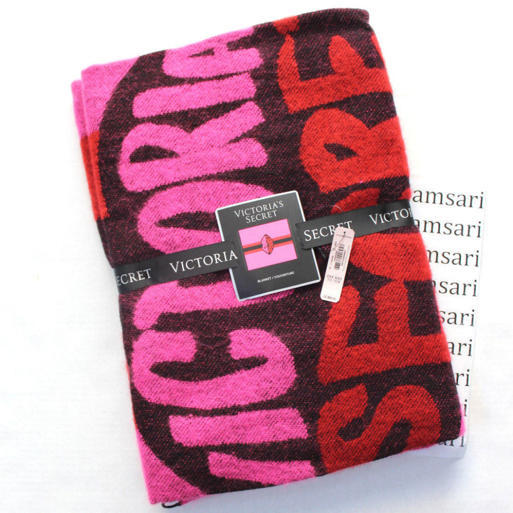 Victoria's Secret Fringe Throw Blanket Logo Lip Red Pink Limited Edition